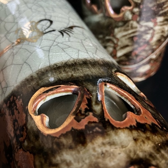 Somayaki Somaware Double Walled Tea Cups Tall Made in Japan Set of 3 - Picture 4 of 6